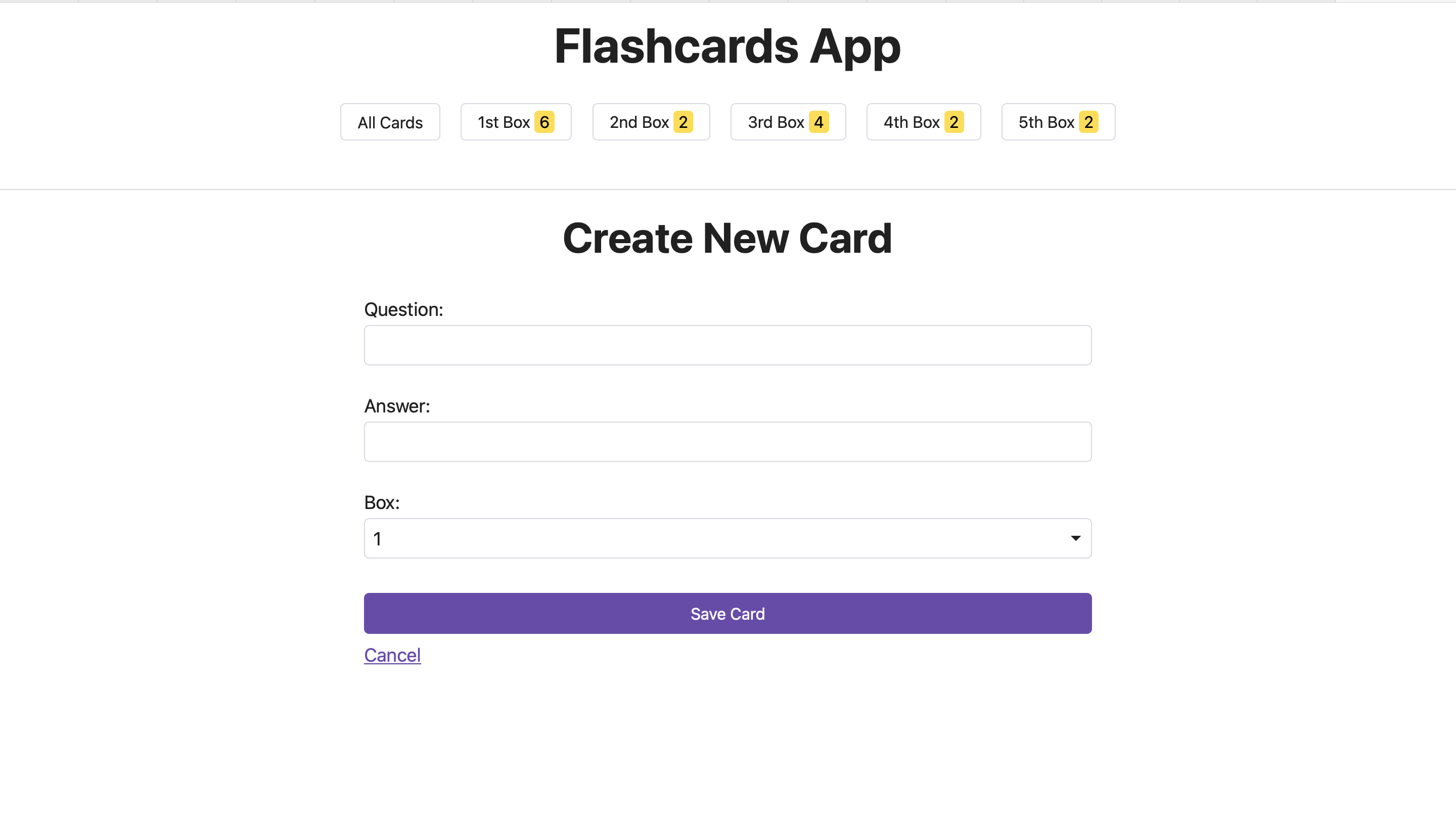 flashcard creation page